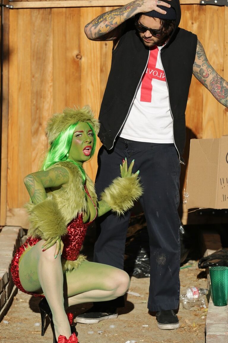 17P Grinchette de culo verde Joanna Angel follada analmente por un vagabundo en un callejón