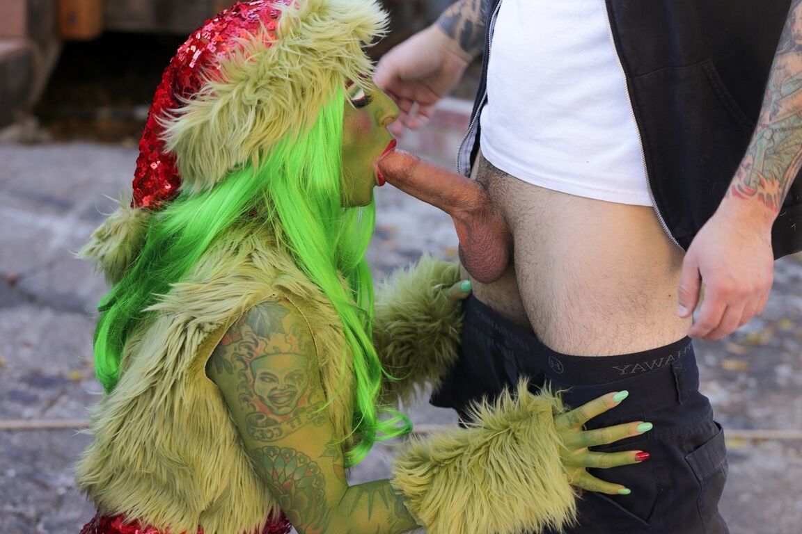 17P Grinchette de culo verde Joanna Angel follada analmente por un vagabundo en un callejón