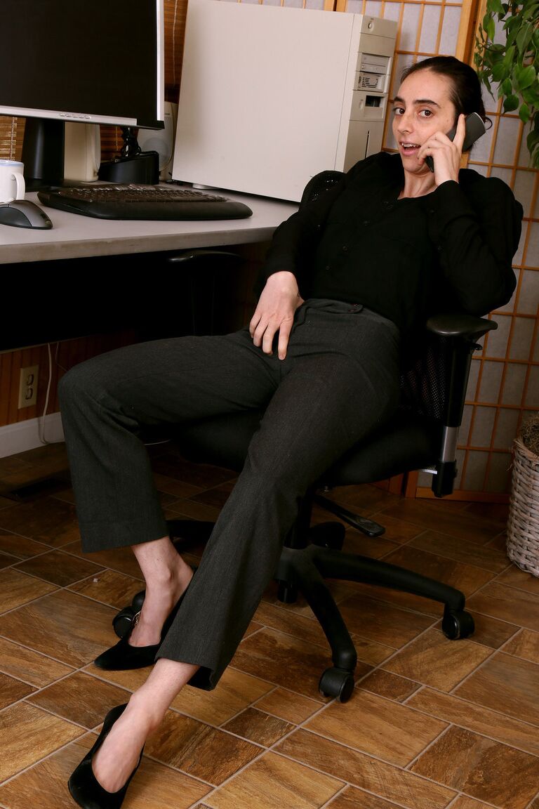 21P Amateur secretary undressing and playing with her bush on the desk