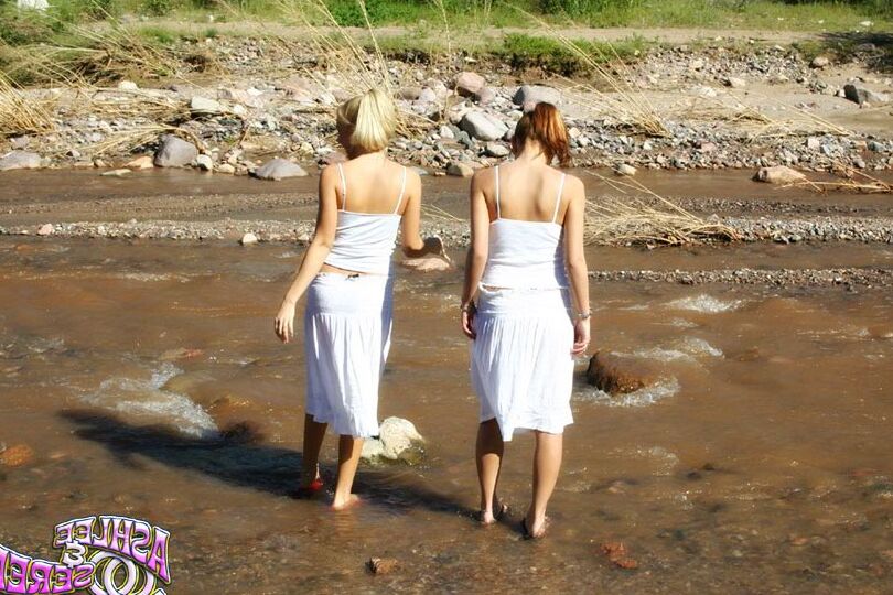 12P Ashlee and Serena The Girls Taking A Dip in the River