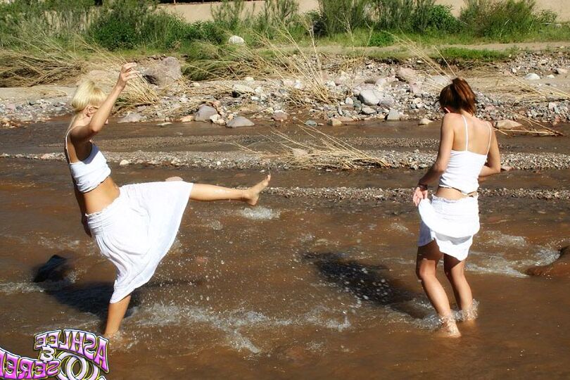 12P Ashlee and Serena The Girls Taking A Dip in the River