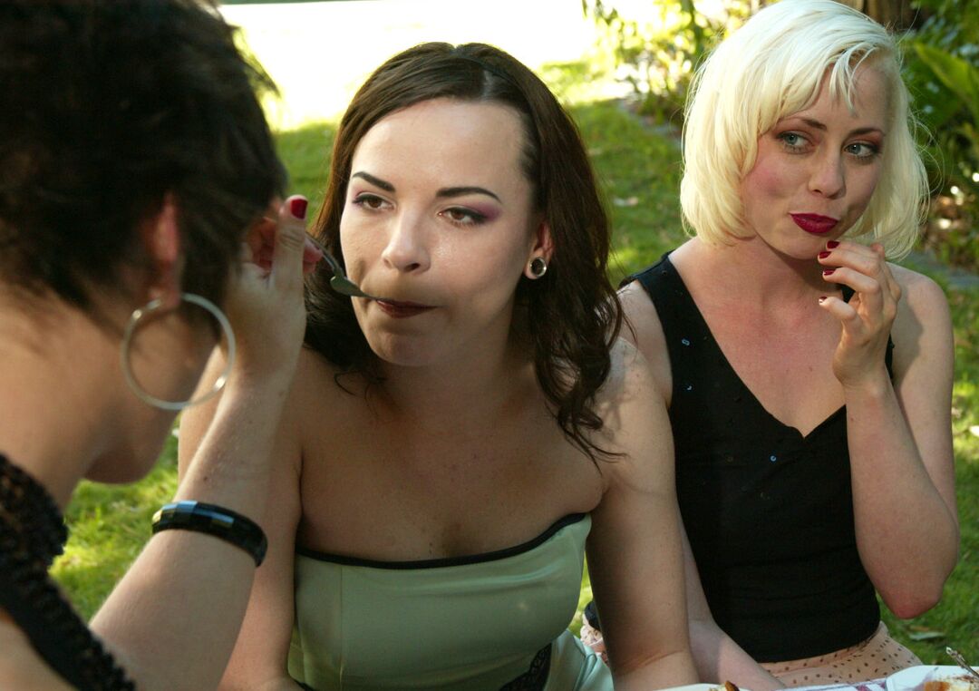 17P Kinky housewives line up for machine sex at a picnic table after tea and cakes