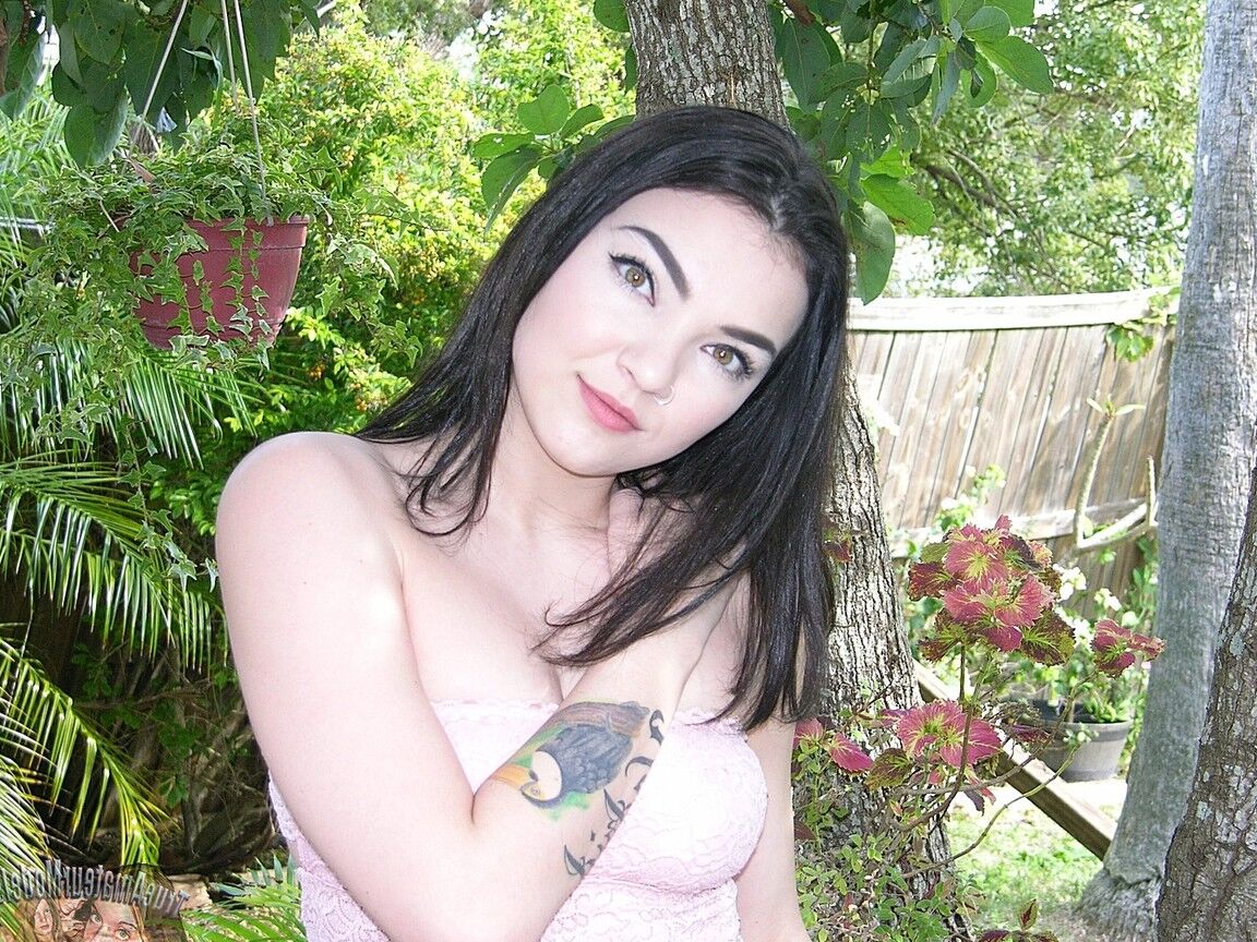 16P Brunette amateur Aries gets completely naked in various places at home