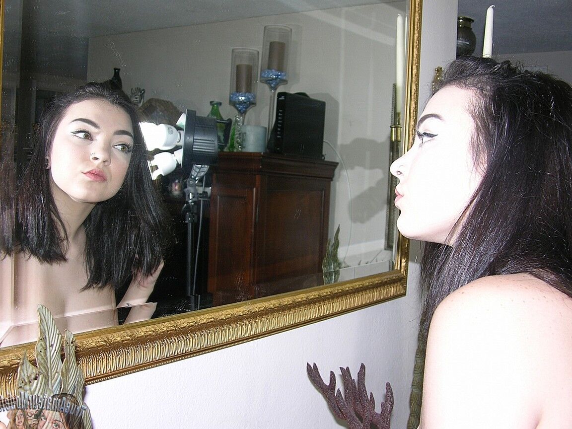 16P Brunette amateur Aries gets completely naked in various places at home