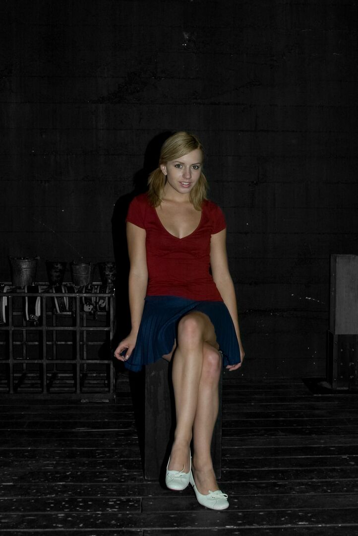 11P Cutie in blue skirt, red skirt, and white shoes Charley Chase in the dark room