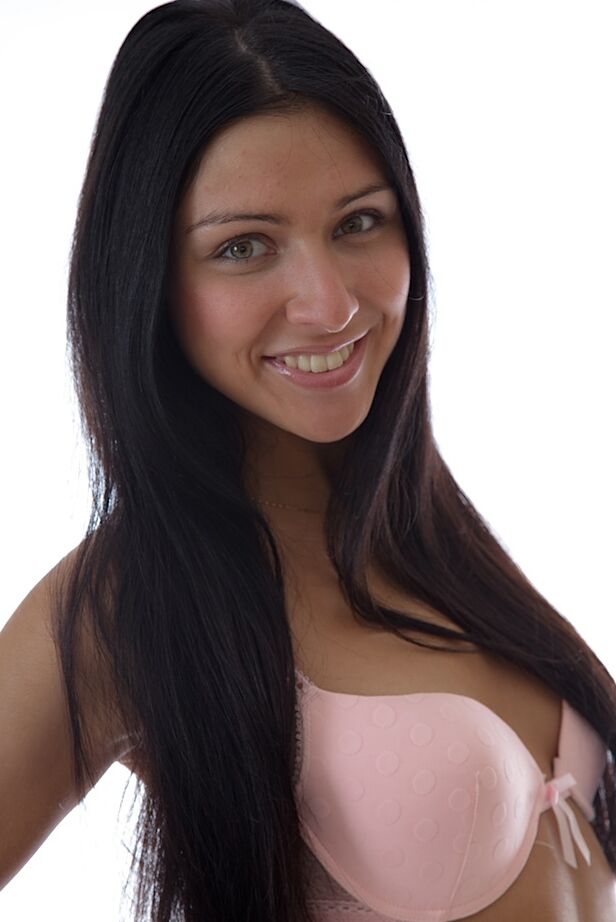 16P Smiley gal with slippy curves taking off her lingerie and exposing her goods