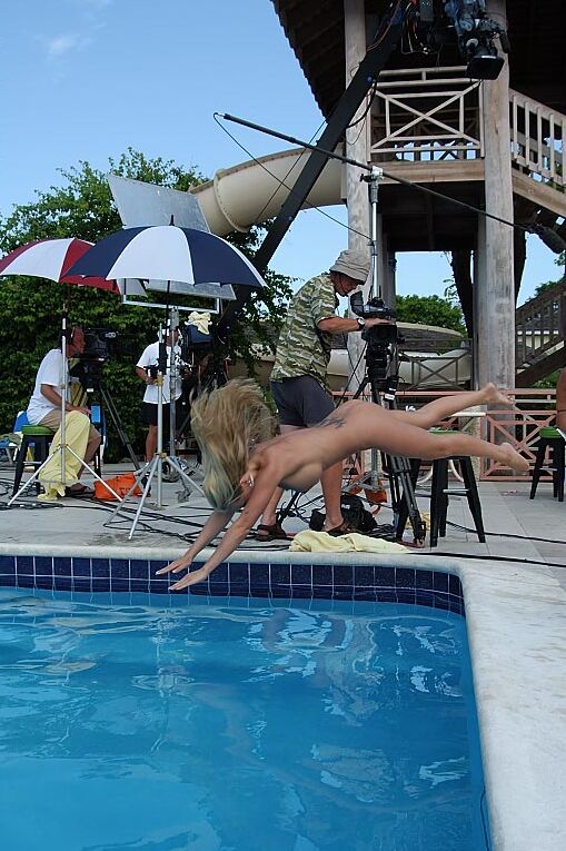 15P Lesbian girls go for a skinny dip after a game of strip poker by a pool