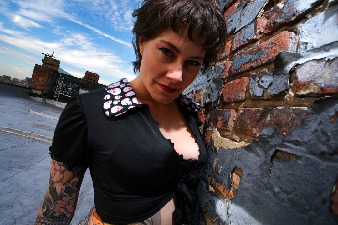 15P High heeled tattooed goth in high heels rooftop