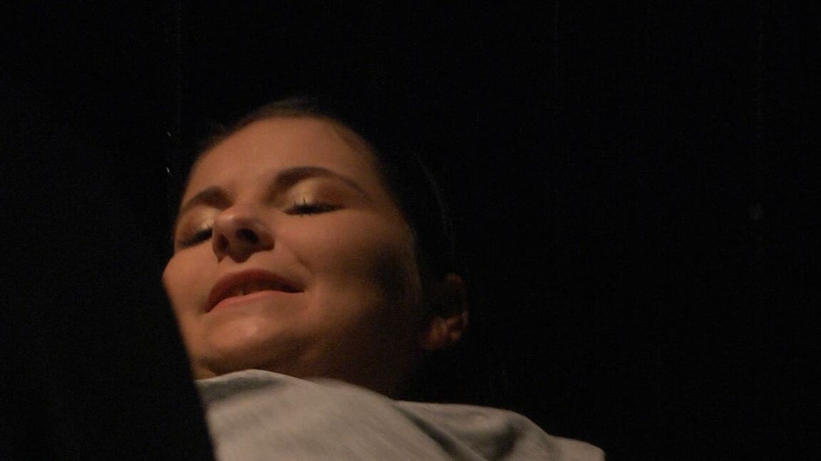 17P Submissive brunette in the pit-of-doom released from bondage for cock sucking