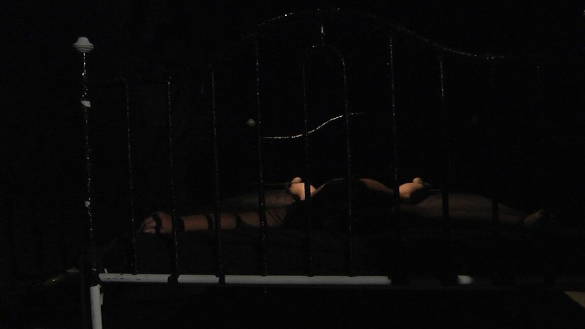 17P Submissive brunette in the pit-of-doom released from bondage for cock sucking