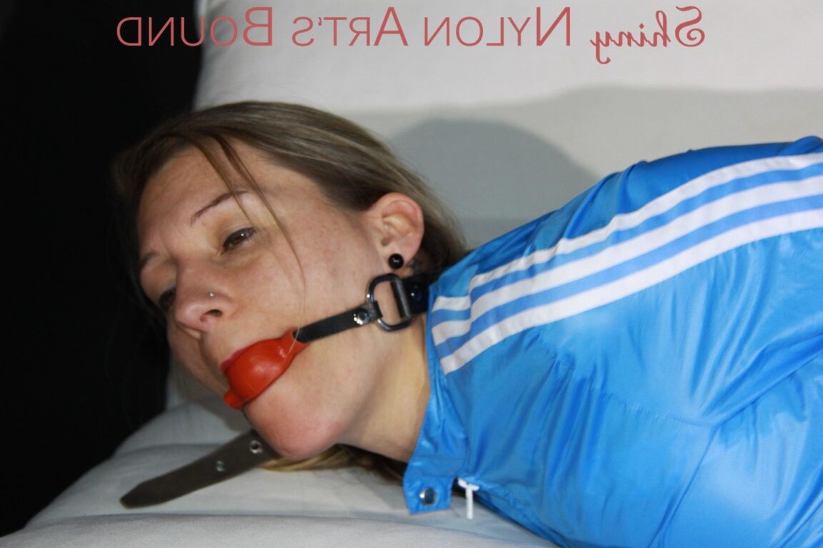 16P SEXY SANDRA being tied and gagged with ropes and a ballgag on a sofa wearing a