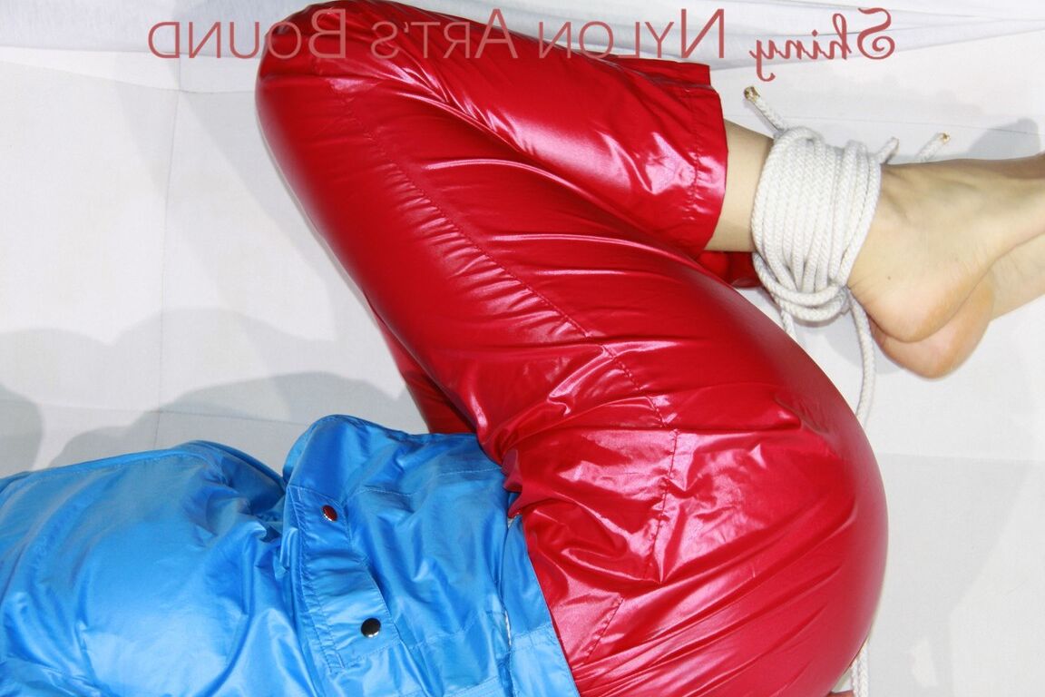 16P SEXY SANDRA being tied and gagged with ropes and a ballgag on a sofa wearing a