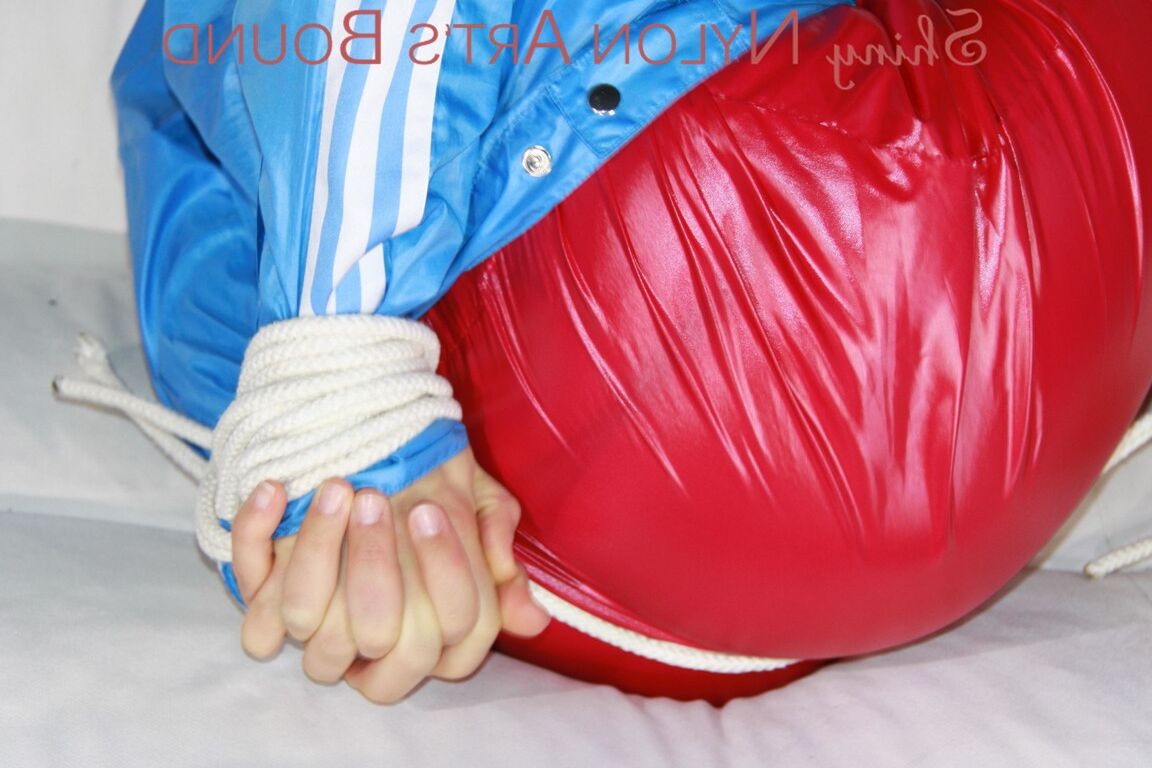 16P SEXY SANDRA being tied and gagged with ropes and a ballgag on a sofa wearing a