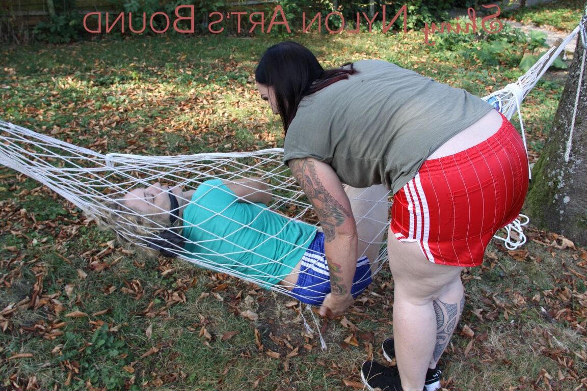 16P Watching Jill and Sophie wearing shiny nylon shorts and tshirts while Jill