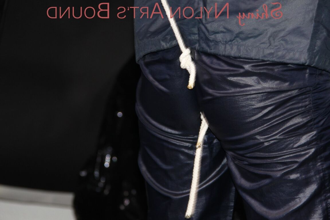 16P Sexy Sandra being tied and gagged overhead with ropes and a ballgag wearing a