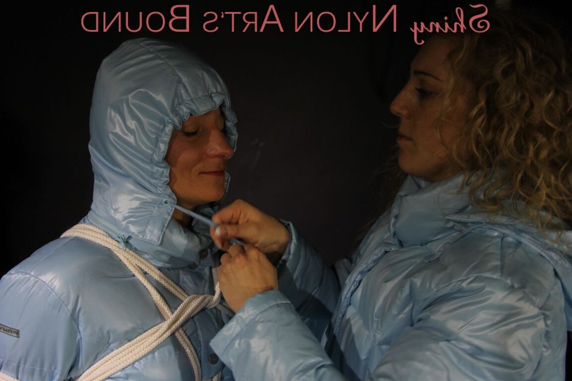 16P Sophie and Sandra ties, gagges and hoodes themselves and eachother wearing