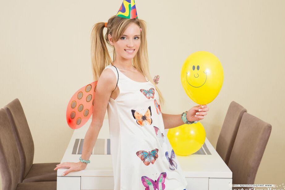 20P She is happy to be one year older and she is playing with her sweet teen pussy