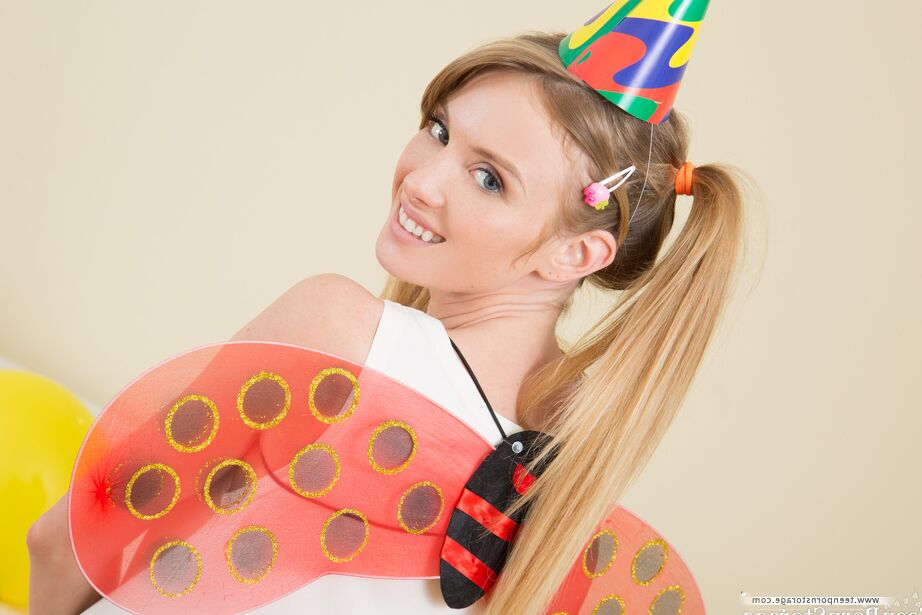 20P She is happy to be one year older and she is playing with her sweet teen pussy