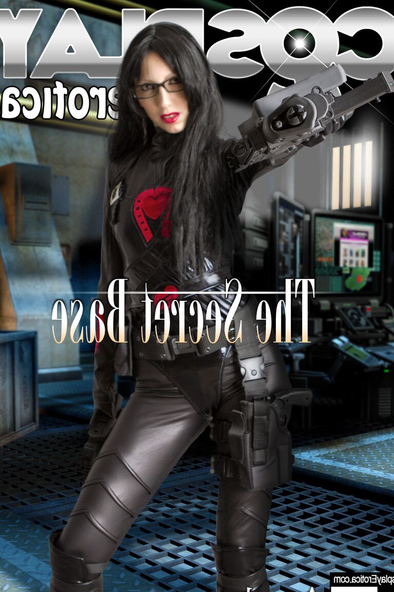 12P Brunette chick wields a rifle while removing cosplay clothing