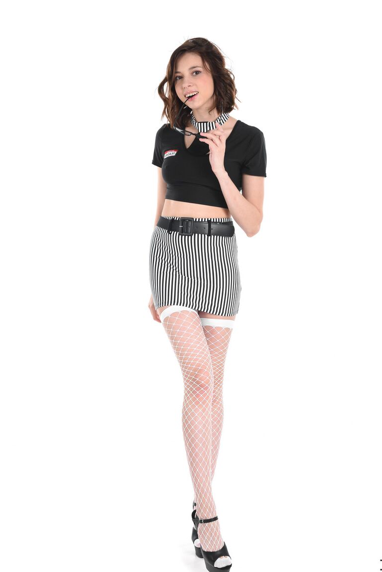 15P Solo girl Yukki Amey strips to mesh stockings and a necktie