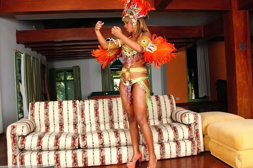 16P Close up posing scene featuring oiled Latina in a costume Anny