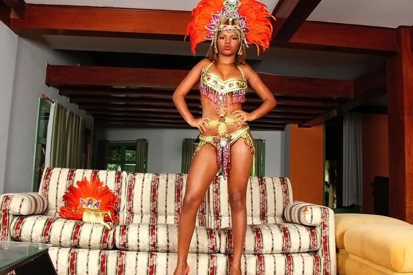 16P Close up posing scene featuring oiled Latina in a costume Anny