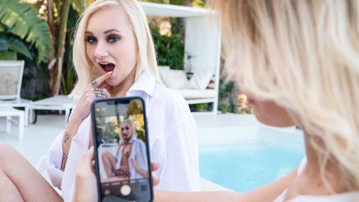 11P Hot lesbian blondes Lika Star & Marilyn Sugar lick each other's cunts poolside