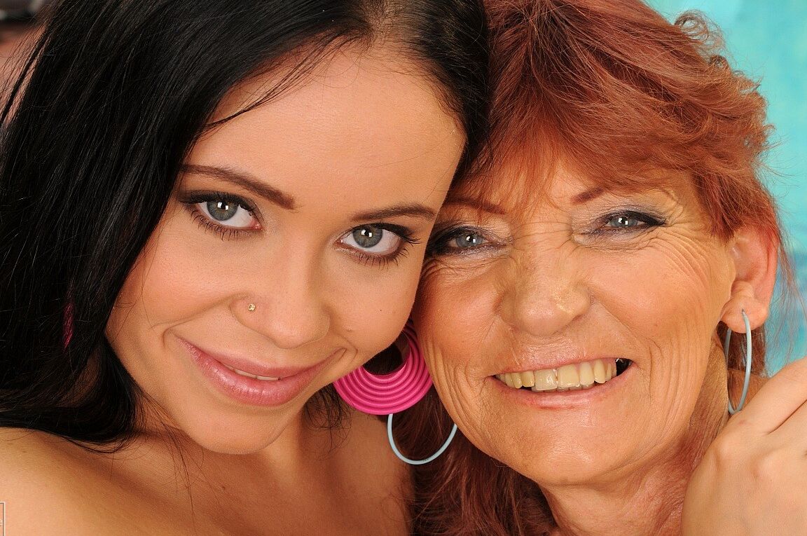 18P Petite Nilla & natural titted granny Irene satisfy each other's cunt poolside