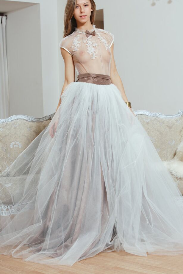 18P Hot teen Katherine A removes a see thru gown to model in the nude