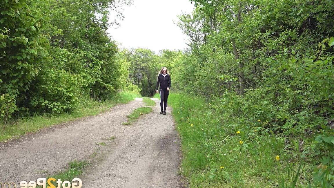 15P Victoria Pure pulls down leggings to pee outside