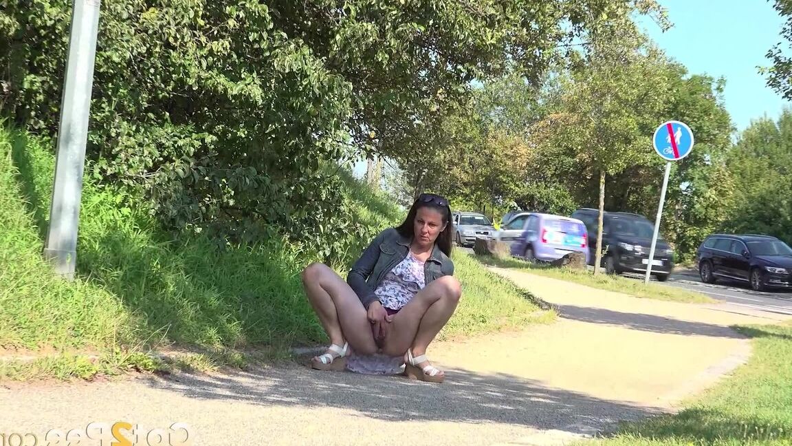 15P Valentina Ross enjoys a public pee on a path
