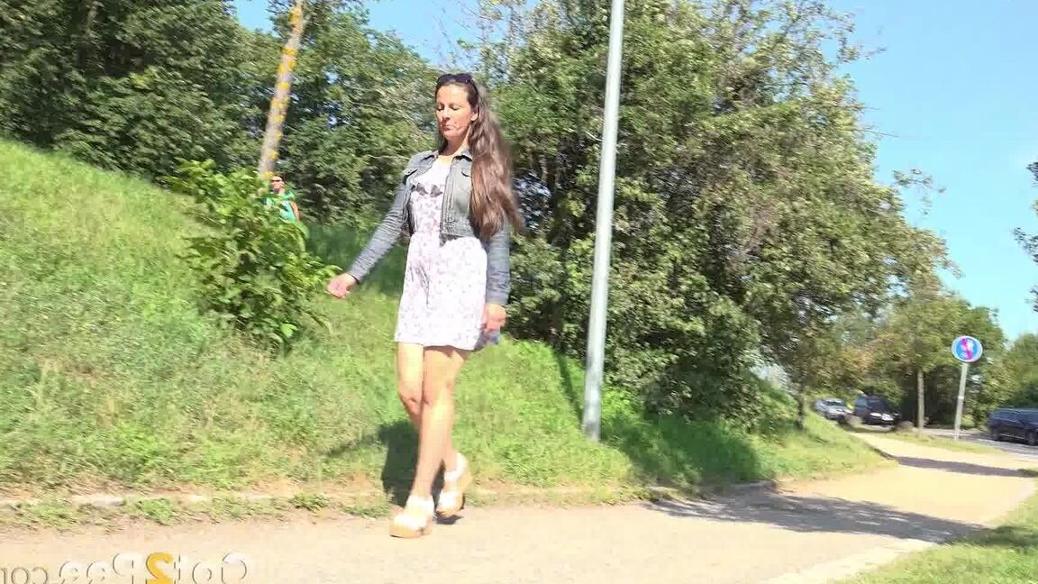 15P Valentina Ross enjoys a public pee on a path