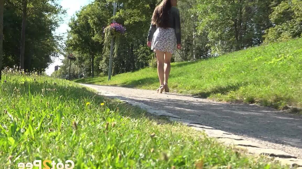 15P Valentina Ross enjoys a public pee on a path