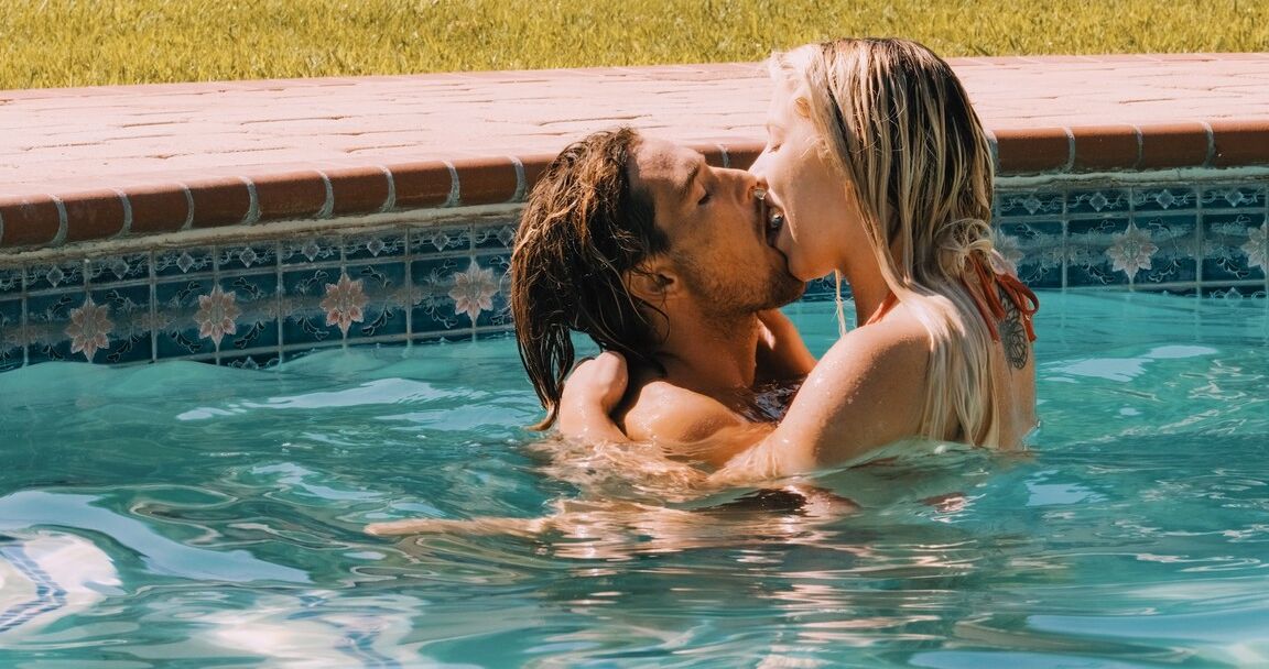 15P Blonde chick with a nice ass fucks a boy from school after a swim in a pool