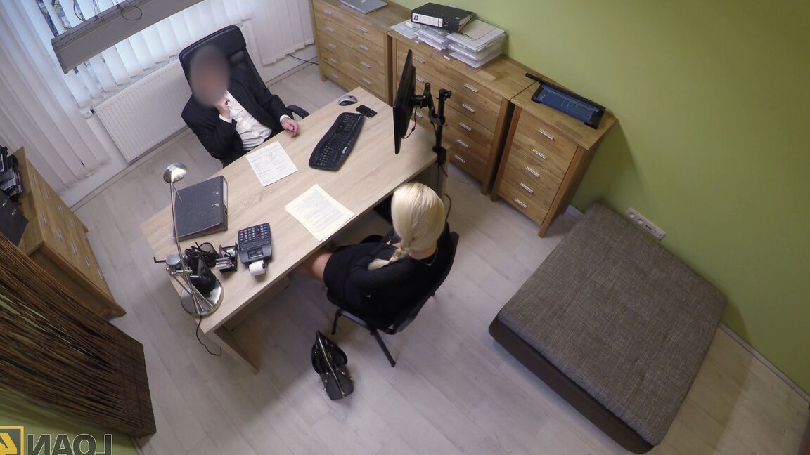 21P Blonde babe with pigtails Karol has her warm clam banged at a job interview