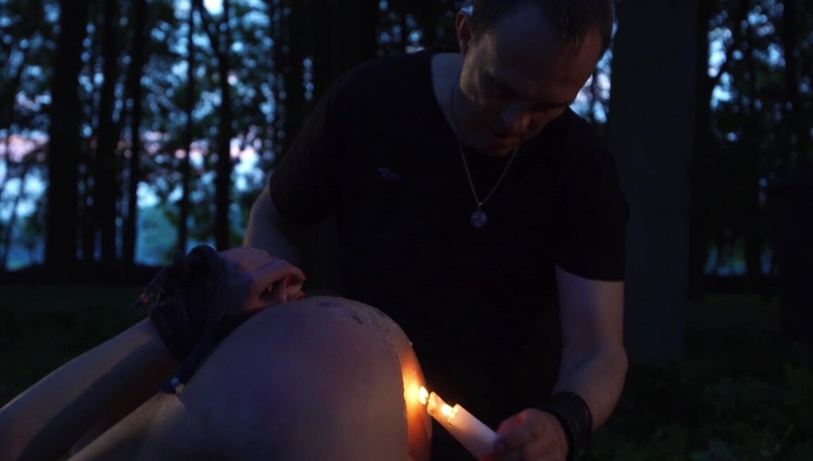 21P Skinny and afraid Candee Licious tied up in woods gets punished