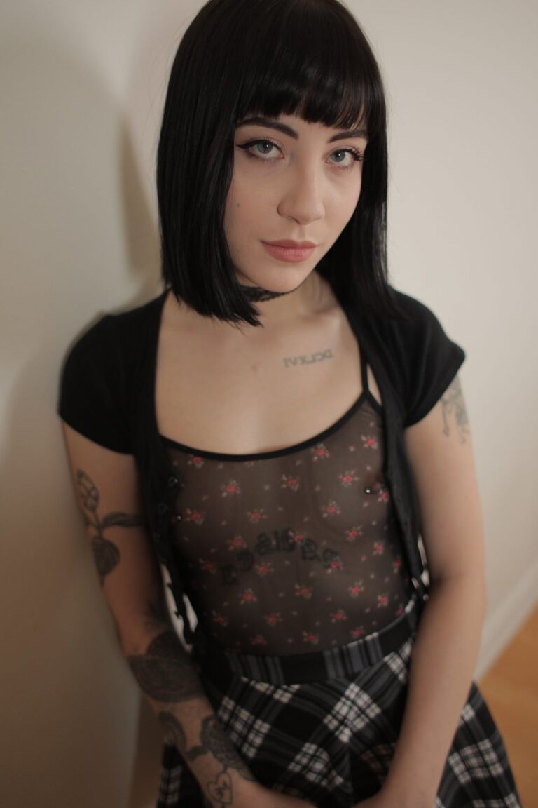20P Emo teen Charlotte Sartre posing in stockings and spreading her ass in solo