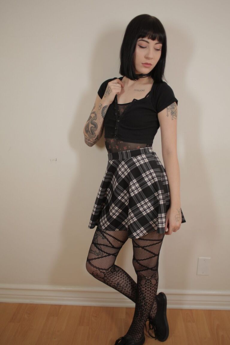 20P Emo teen Charlotte Sartre posing in stockings and spreading her ass in solo