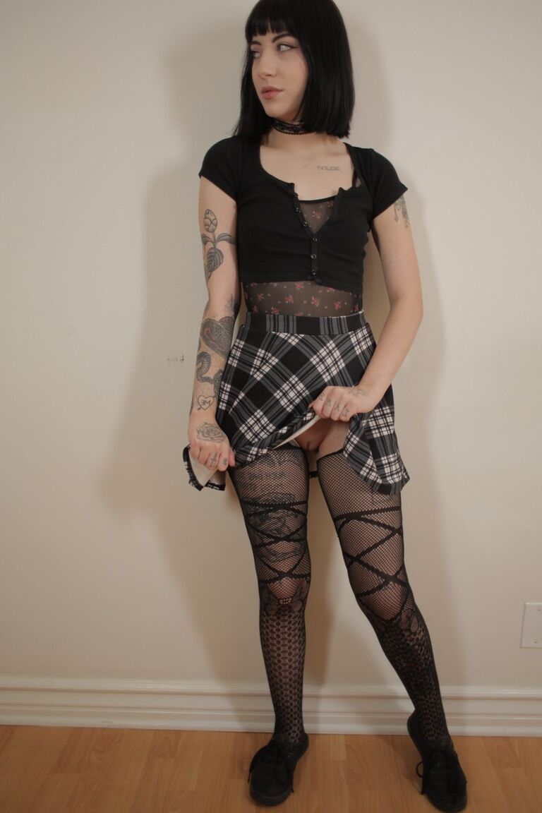20P Emo teen Charlotte Sartre posing in stockings and spreading her ass in solo
