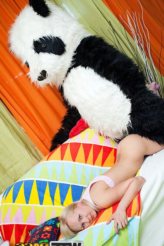 16P A jovem loira Amelie Pure é fodida por um Panda que ostenta um pau enorme