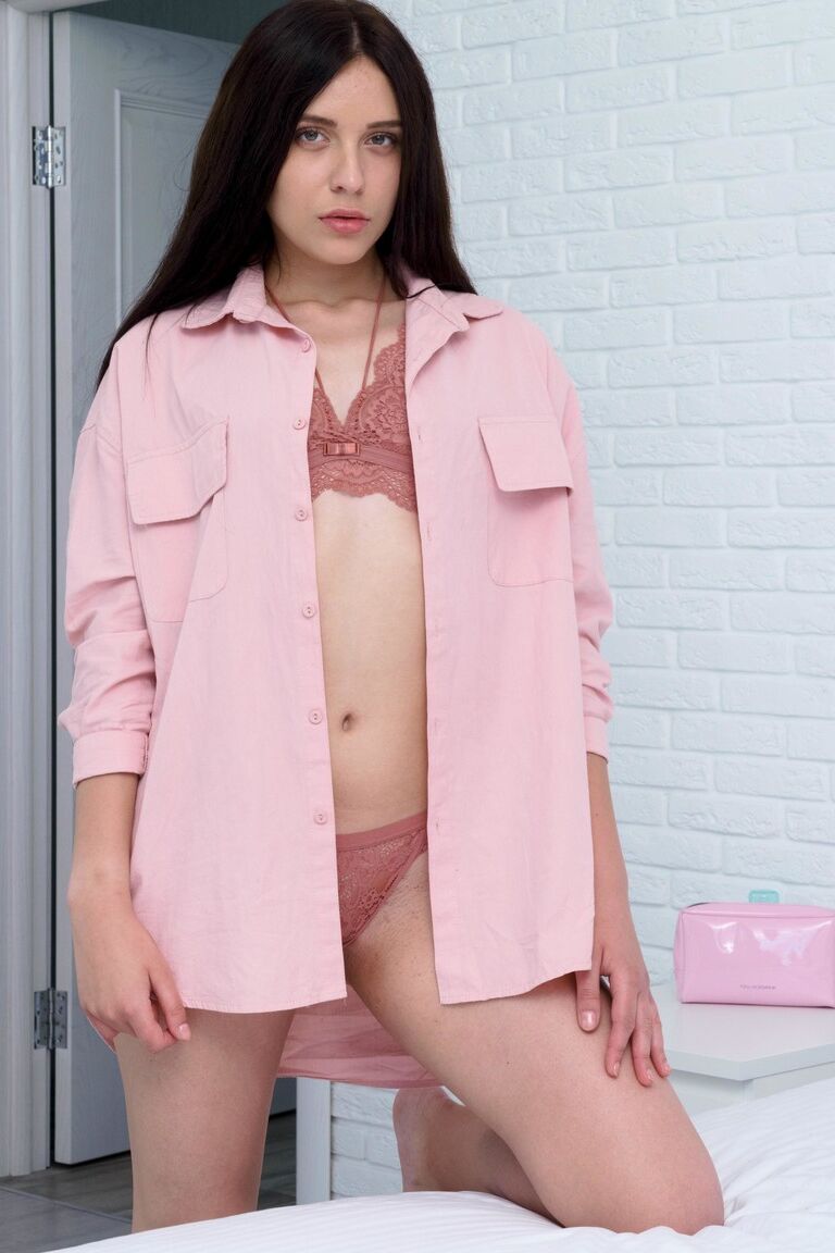 21P Flat-chested teen Julia Swork giving close-up views of her delicious bald twat