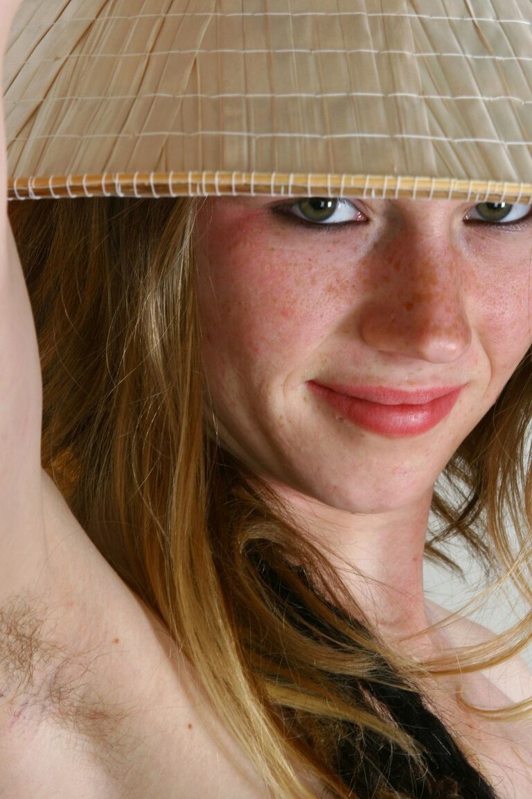 18P Cute brunette with tiny tits Sage strips naked and presents bushy pussy