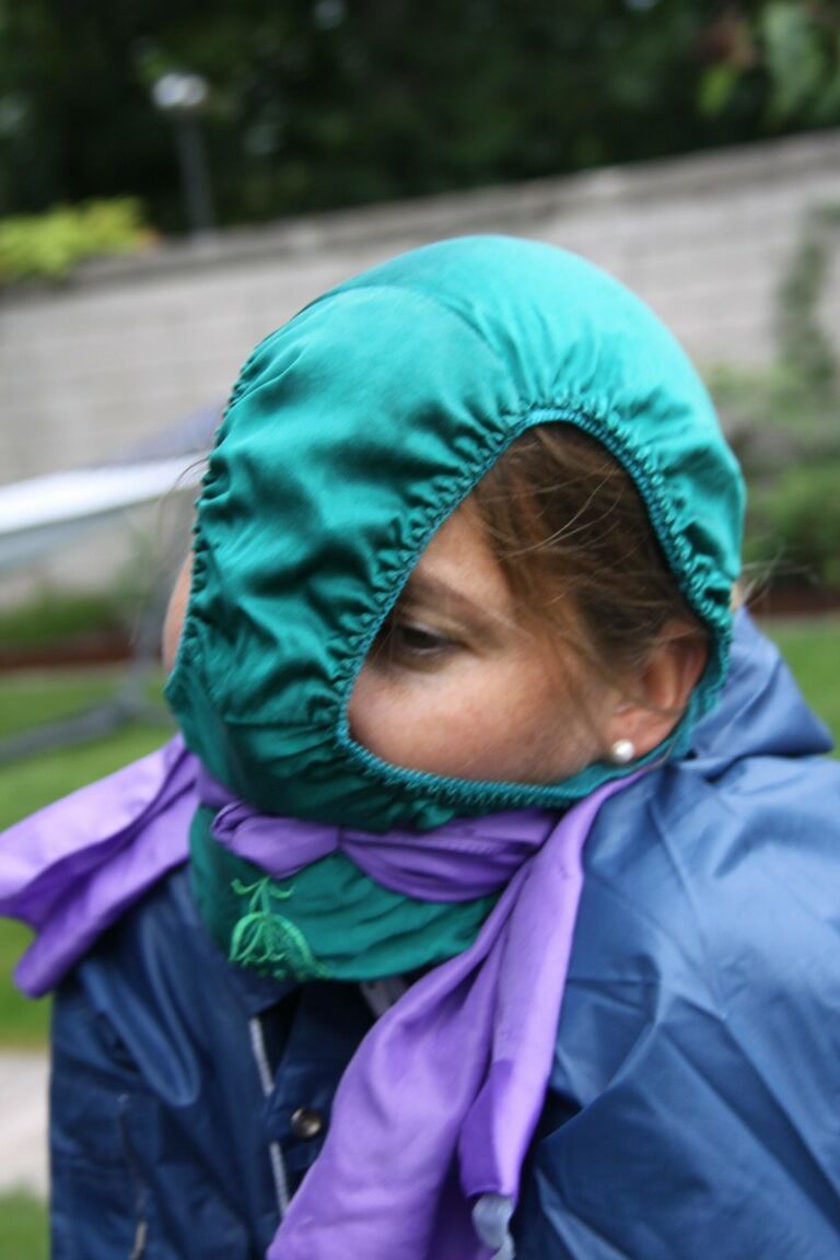 16P Caucasian woman is tied to a table in a yard with panties over her face