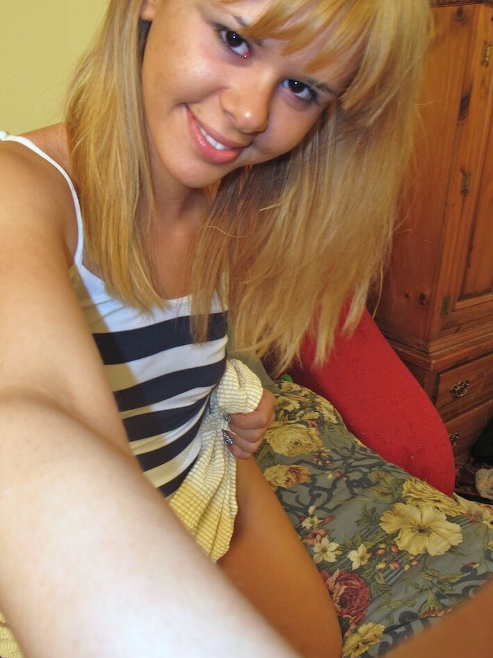 17P Captivating little sweetie Elizabeth Bentley exposes tiny tits for POV blowjob