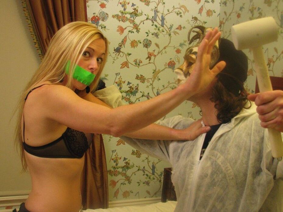 15P Amateur models get gagged and bound before struggling against restraints
