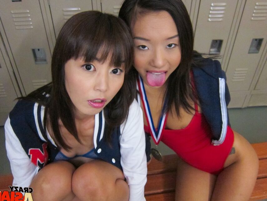 16P Young Asian amateur Alina Li and friend flashing flat chests in change-room