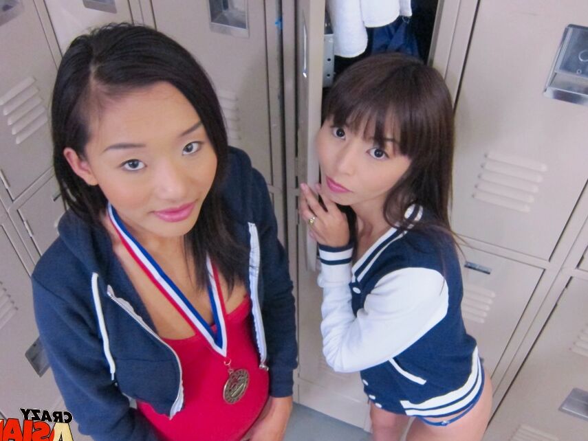 16P Young Asian amateur Alina Li and friend flashing flat chests in change-room