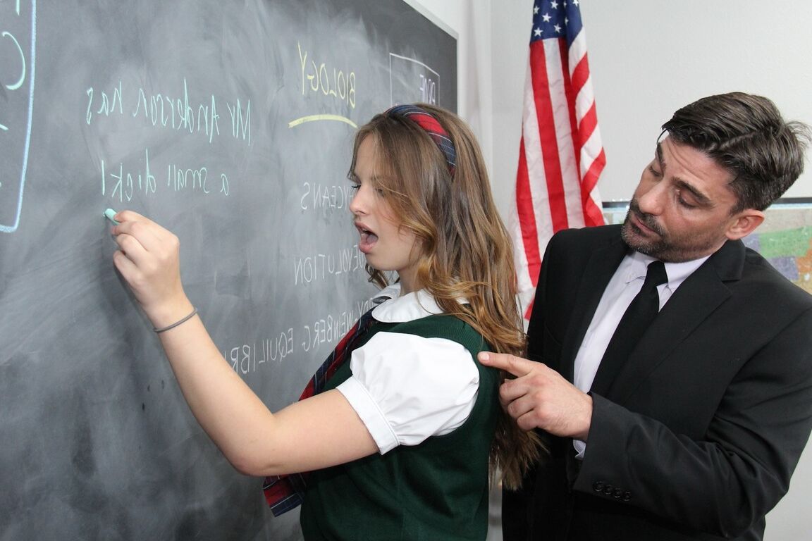 20P Cute student Jillian Janson gets extra biology tutoring on the teacher's desk