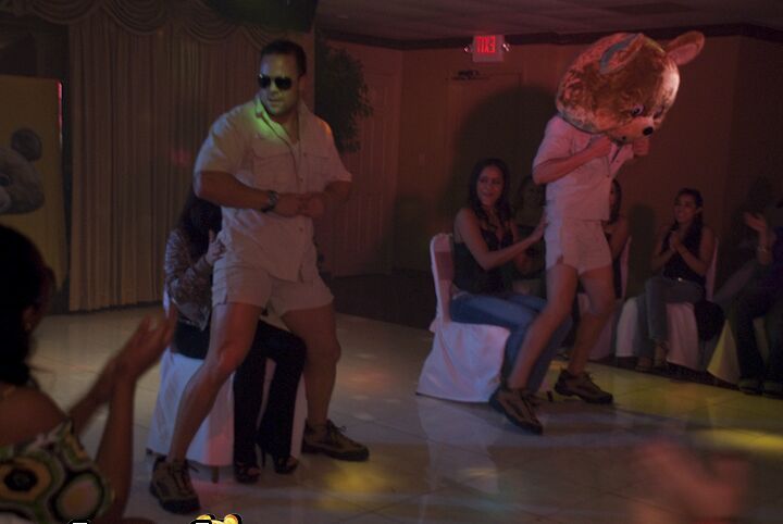 16P CFNM party with clothed cutie enjoying a dancing bear without clothes