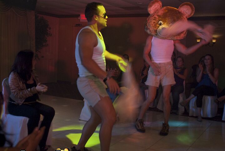 16P CFNM party with clothed cutie enjoying a dancing bear without clothes